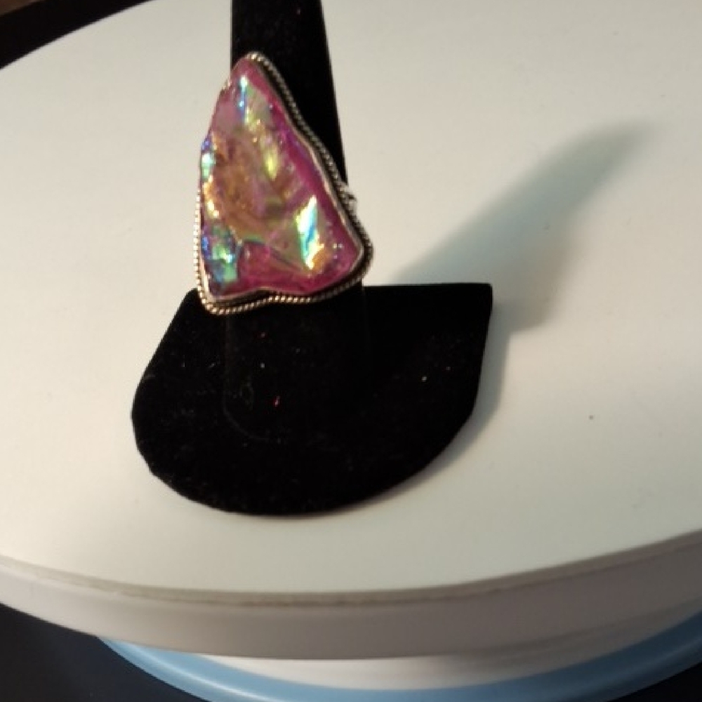 Pink Druzzy Quartz Iridescent Ring